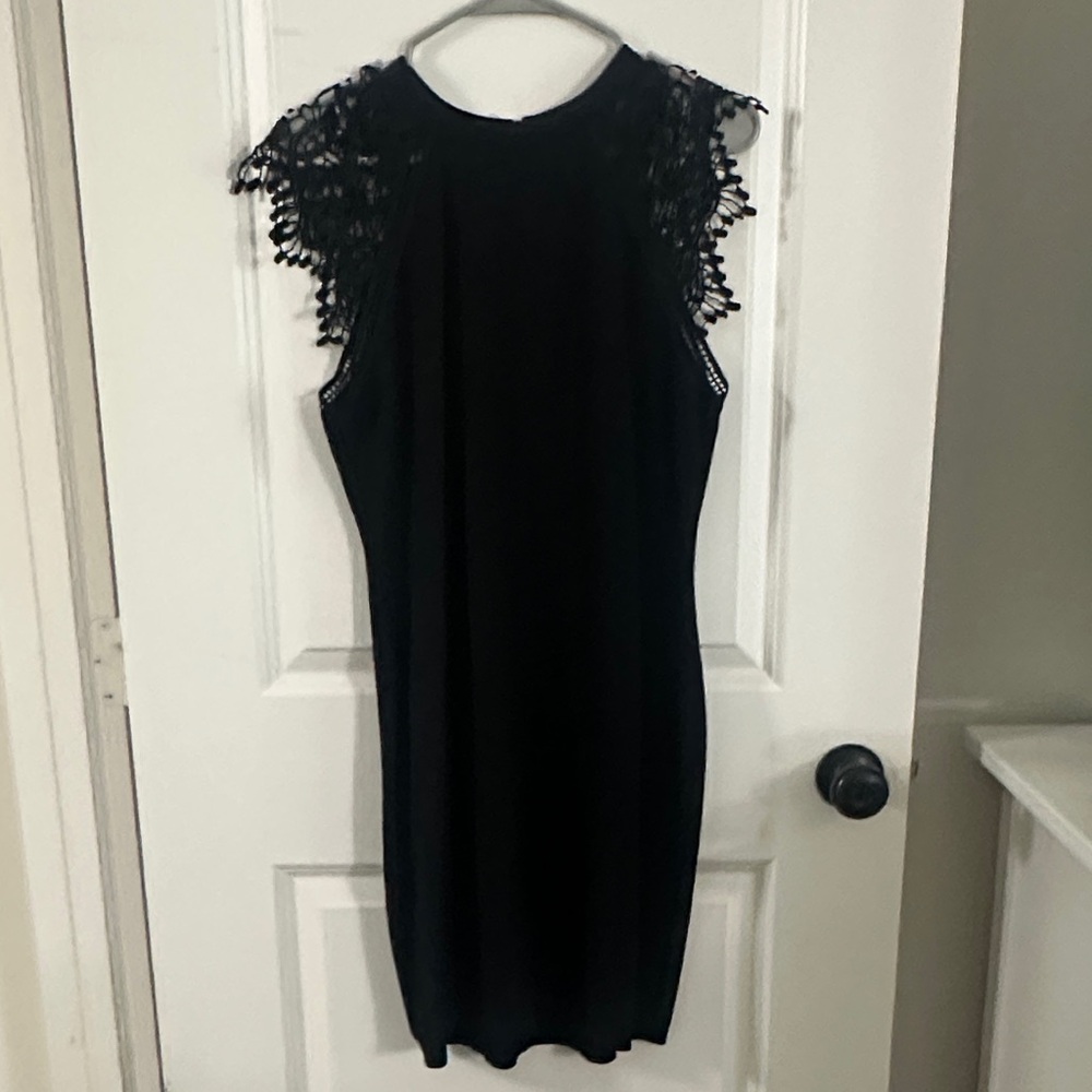Black Lace Cap-Sleeve Sheath Dress